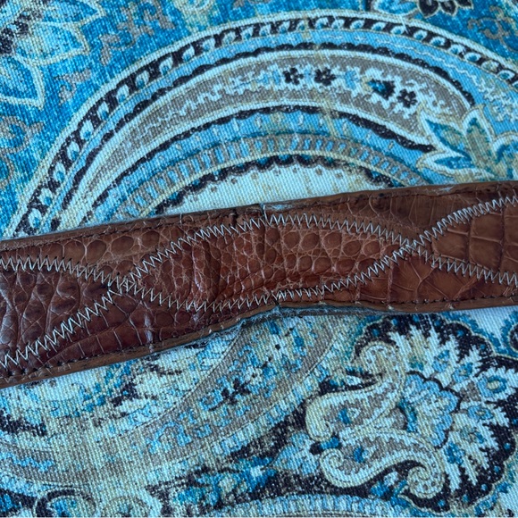 Genuine Leather, Alligator pieced & stitched belt 40” silvertone - Picture 3 of 13